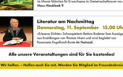 Literatur am Nachmittag - entfällt diesen Monat